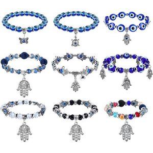 9Pcs Evil Eye Bracelets for Men Women Bead Bracelet Set